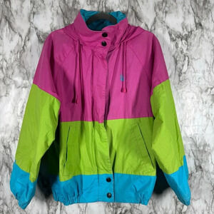 Vintage Nautical Color Block Neon Pink, Blue and Green Jacket Sz Small